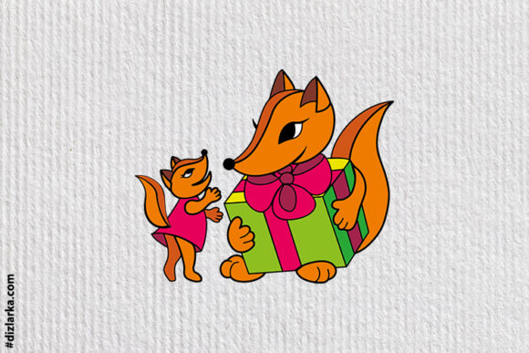 Fox Cartoon: Mom and Kid Foxes