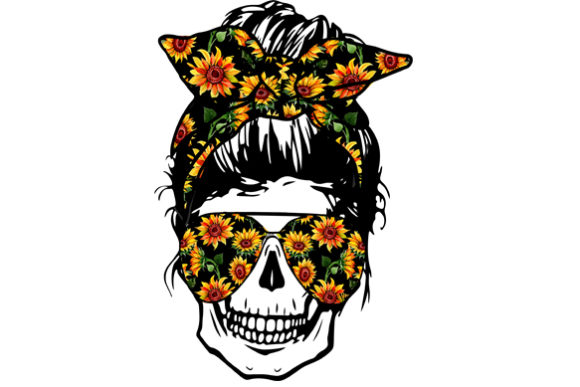 Skull Mom with Sunflower: A Bold Design for Crafters and Embroidery Makers
